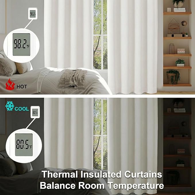 Simplebrand Ava Light Beige Light Filtering Curtains for Bedroom 72 Inch Length 2 Panels Set, Privacy Thermal Insulated Rod Pocket Door Window Curtains for Patio French Door Front Door, W40 x L72 Inch
