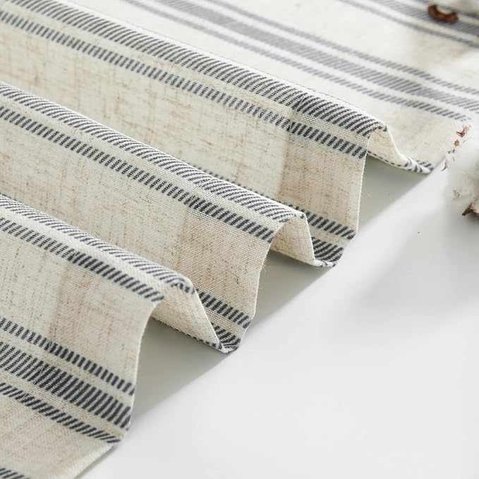 jinchan Striped Valance Farmhouse Window Treatment Linen Textured Drapes for Small Windows Kitchen Living Room RV Vintage Light Filtering Valance 16 Inch Rod Pocket 1 Panel Charcoal Grey on Linen