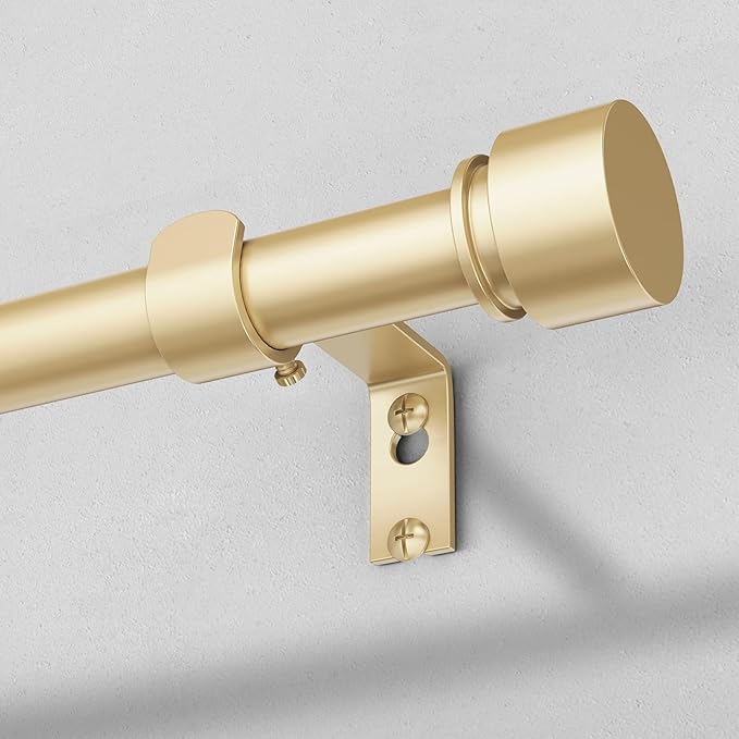 Modern Gold Curtain Rods for Windows 30 to 56 Inch, 1" Diameter Adjustable Heavy Duty Window Curtain Pole with Matte Gold End Cap Finials, Decorative Drapery Rods for Living Room, Bedroom