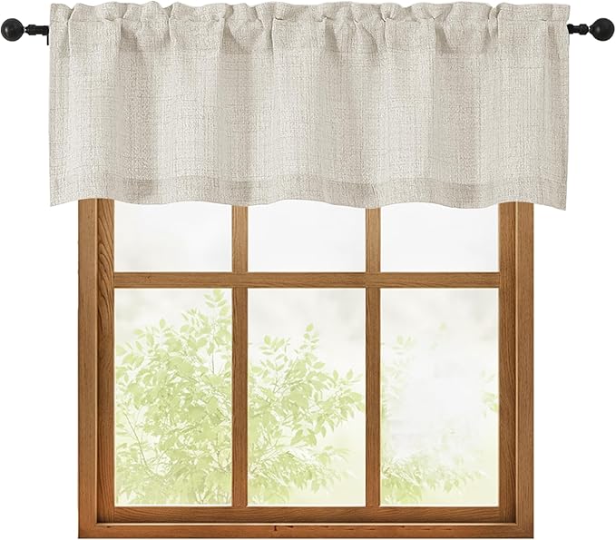 OWENIE Natural Valances for Windows 1 Pcs, Light Filtering Textured Farmhouse Short Small Valance Curtains for Bathroom Basement Living Room Bedroom, Rod Pocket Half Curtains Over Sink, 52" Wx16 L
