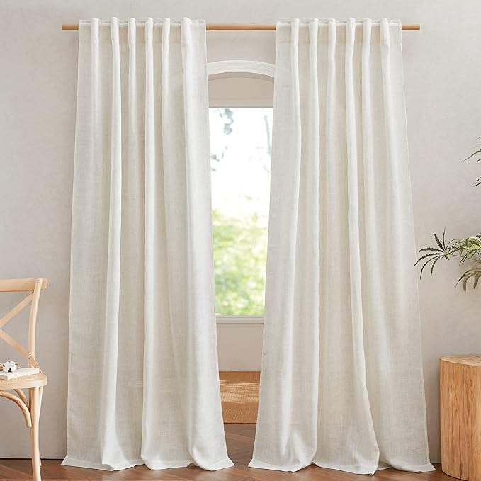 NICETOWN Flax Linen Doorway Curtains 78 inch Long, Rod Pocket & Back Tab Semi Sheer Vertical Drapes Privacy Added with Light Filtering for Bedroom/Living Room, W52 x L78, 2 Pieces