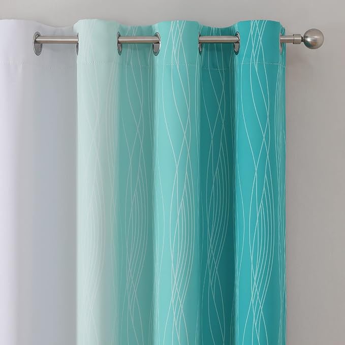 Estelar Textiler Teal and Grayish White Blackout Curtains 108 Inches Long, Thermal Insulated Drapes for Bedroom, Full Light Blocking Energy Saving Long Curtains for Living Room, 52Wx108L, 2 Panels