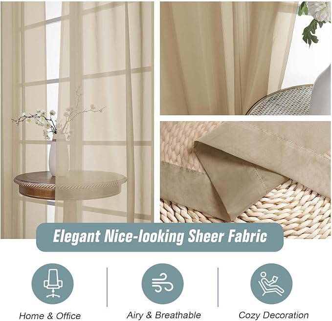 Taupe Window Sheer Curtains 45 Inches Length, Voile Short Curtains for Living Room Bedroom, Modern Soft Window Drapes 2 Panels Set, Top Dual Rod Pocket Design, 2x42Wx45L Inches