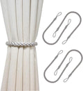 Curtain Tiebacks Ropes, 4pcs Decorative Handmade Tie Backs Curtain Holdbacks Holders Cord for Window Sheer Drapes Indoor Outdoor, Grey