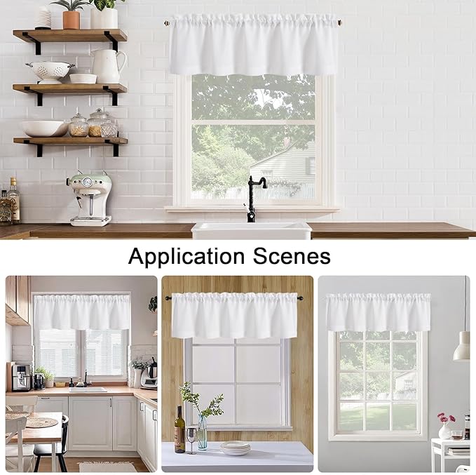 Chyhomenyc White Valance for Windows, Light Filtering Faux Linen Textured Decorative Rod Pocket Small Short Valance for Bathroom Laundry Basement, 60Wx14L inch, 1 Piece