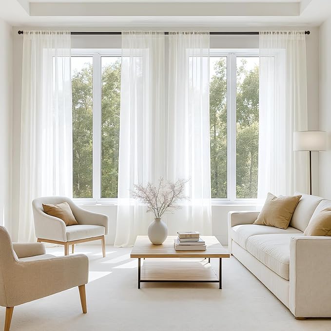 MIULEE Ivory Sheer Curtains 63 Inches Long, 4 Panels Set, Light Filtering Rod Pocket Voile Drapes for Living Room and Bedroom, Airy Soft Fabric Window Treatments, 42 x 63 Inches