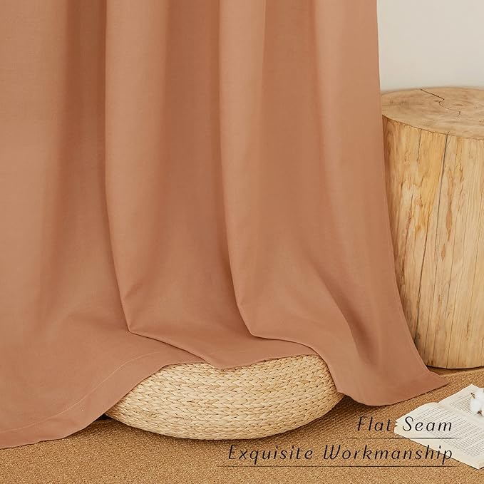 NICETOWN Linen Burlap Burnt Orange Window Treatments, Grommet Thick Privacy Linen Curtains with Light Filtering Drapes for Living Room/Bedroom, Burnt Orange, W55 x L72, 2 Panels