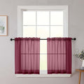 Kitchen Curtains 24 Inch Length Tier 2 Pieces, Burgundy Sheer Curtain Solid Soft Sheer Short Curtains for Windows, Cafe Bathroom Basement Rod Pocket Drapes, Burgundy, Each 42" Wx24 L Inches