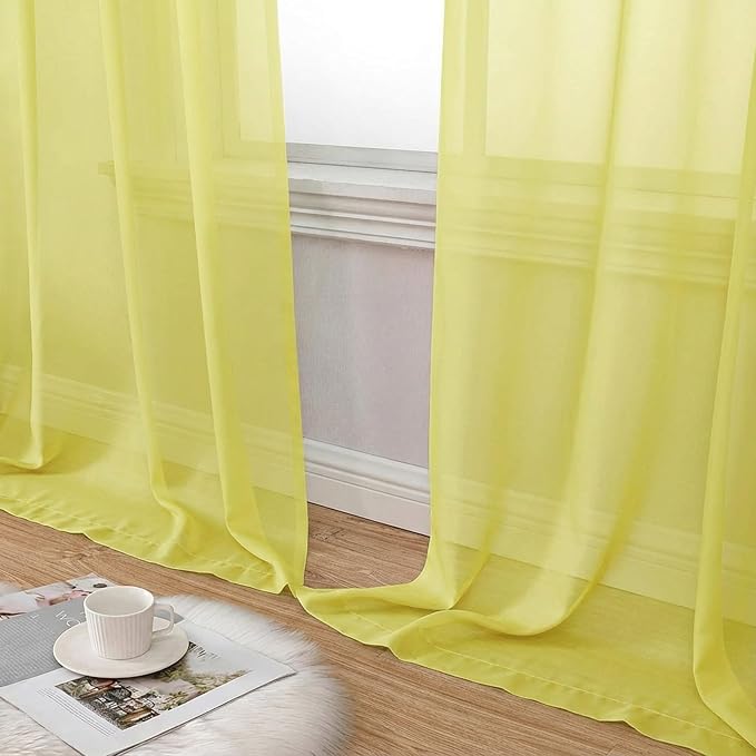 Sheer Curtains 84 Inches Long 2 Panels Set for Bedroom Living Room, Soft Airy Light Filtering Modern Solid Rod Pocket Drapes Window Treatments, Lemon, Each 42" W x 84" L