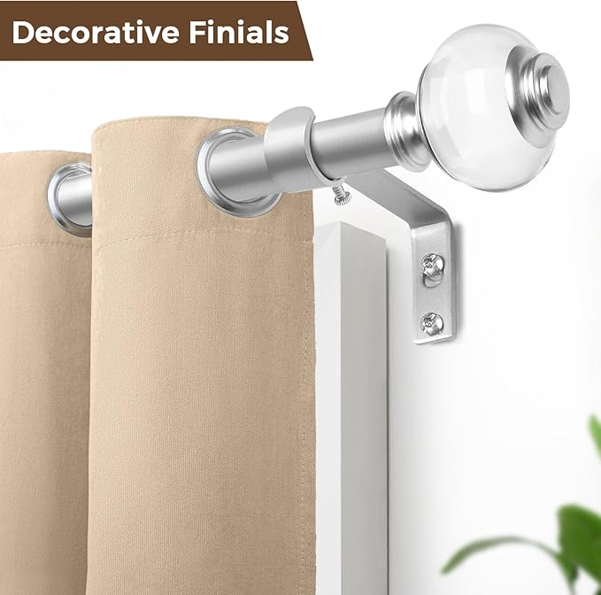 Curtain Rods 32 to 58 Inch (2.6-4.8ft), USFOOK 7/8 Inch Telescoping Splicing Drapery Rods for Windows 20 to 54 Inch, Decoration for Home with Light Silver Translucent Finials