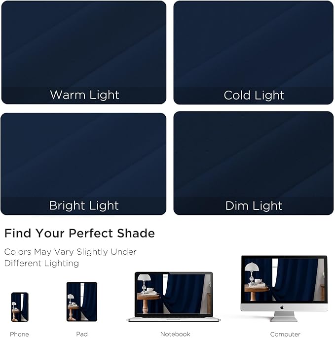 CUCRAF Navy Blue Blackout Curtains 63 inch Length 2 Panels Set, Rod Pocket Room Darkening Drapes for Bedroom Living Room, Insulated Thermal Light Blocking Window Curtain (W52 x L63 Inch)