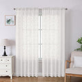 Lecloud Leia Ivory Sheer Curtains 84 Inches Long 2 Panels, Airy Voile Jacquard Leaf Textured Curtains, Semi Sheer Farmhouse Rod Pockets Curtain Drapes for Bedroom Living Room, 52" W x 84" L