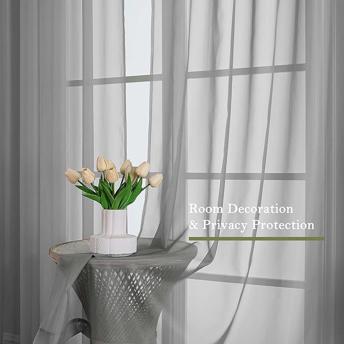 Lecloud Charcoal Grey Sheer Curtains for Bedroom 84 Inches Long 2 Pcs, Light Filtering Airy Voile Window Curtains for Living Room, Modern Farmhouse Decor Rod Pocket Drapes, Each Panel 59" W x 84" L
