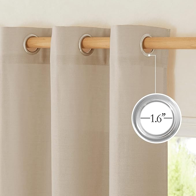 NICETOWN Taupe Short Linen Curtains for Kitchen, Thick Flax Small Window Treatments Semi Sheer Privacy Assured with Light Through for Cafe/Bathroom, W42 x L48, 2 Panels