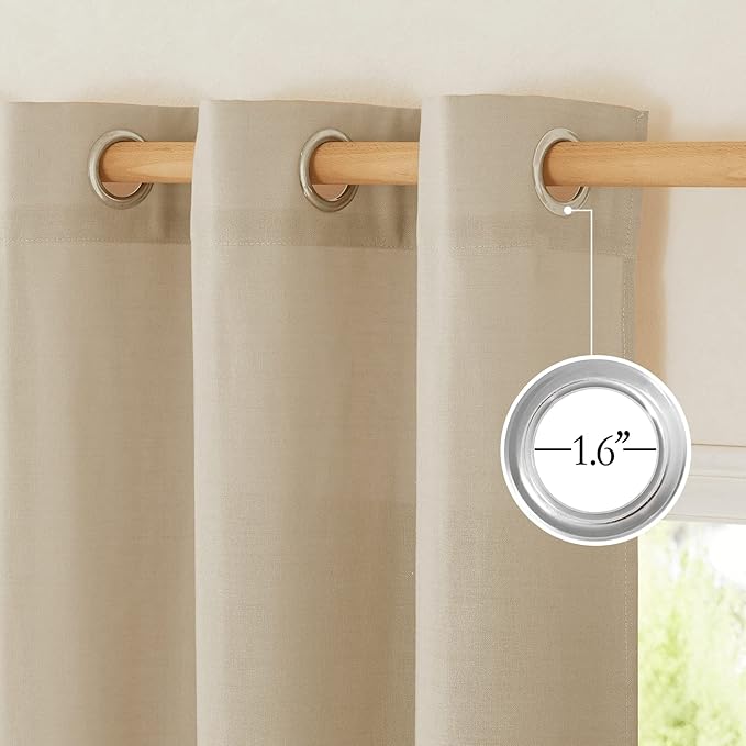 NICETOWN Rustic Linen 144 inch Long Curtains for Living Room, Grommet Privacy Added Thick Linen Weave with Light Filter Window Curtains & Drapes for Bedroom, Angora, W55 x L144, 2 Panels