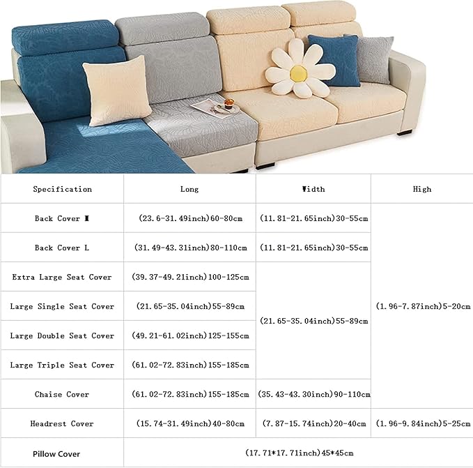Couch Cushion Covers for Sofa Couch Covers Wear-Resistant Universal Sofa Cover Washable Stretch for Sectional Slipcovers (Texture-Blue,Extra Large Single Seat Cover)
