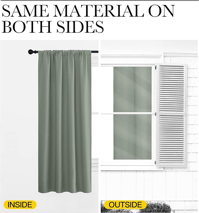 NICETOWN Window Curtains Blackout Drapes - Thermal Insulated Solid Rod Pocket Blackout Curtains/Draperies for Living Room (Greyish Green, One Pair, 42 by 63-Inch)