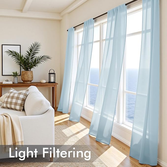 MIULEE Sky Blue Sheer Curtains 84 Inches Long, 4 Panels Set, Light Filtering Rod Pocket Voile Drapes for Living Room and Bedroom, Airy Soft Fabric Window Treatments, 42 x 84 Inches