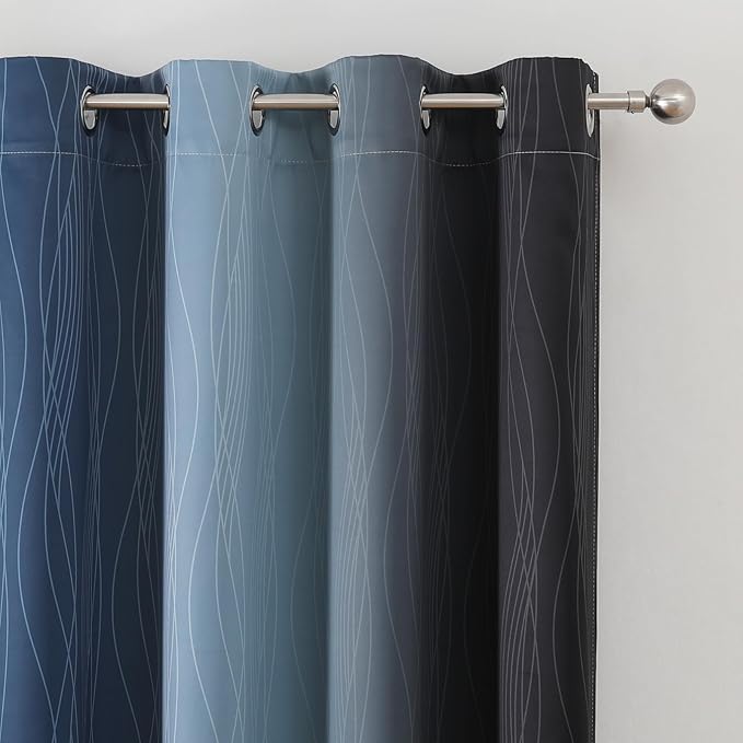Estelar Textiler Navy Blue and Black Ombre Blackout Curtains 72 Inch Length 2 Panels Set, Full Room Darkening Grommet Curtains for Bedroom, Thermal Insulated Light Blocking Gradient Drapes,52Wx72L