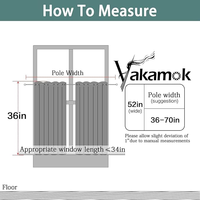 Yakamok 36 Inch Curtains Blackout Window Curtains for Kitchen, Grommet Room Darkening Thermal Insulated Sunlight Block Drapes for Living Room, W 52 x L 36, Dove Grey, 2 Panels