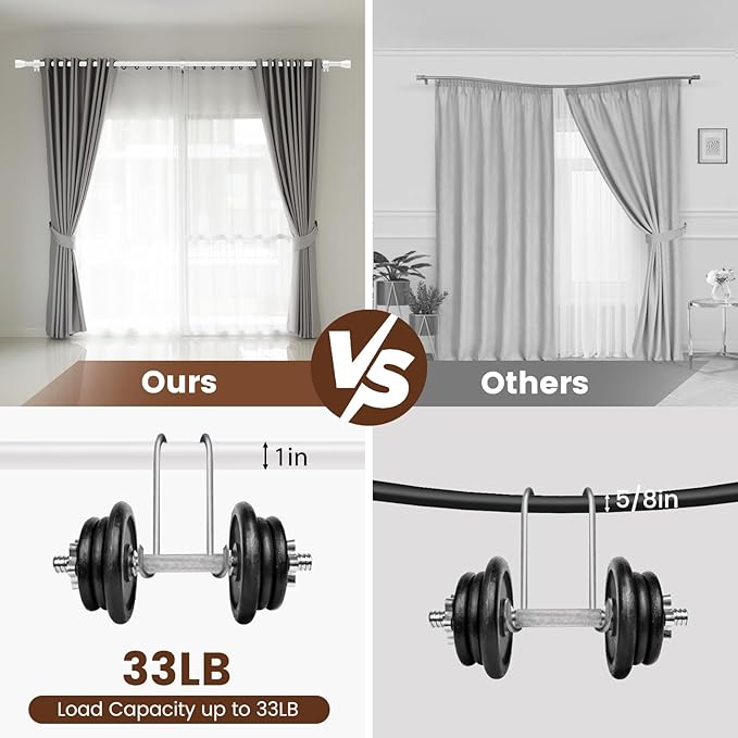 1” Diameter Curtain Rods Itself is 30 to 90 inch 2 Pack Fit 30-84 inch Window with Heavy Duty Adjustable Rod Matte White Splicing Metal Extra Long Curtain Rod for Windows