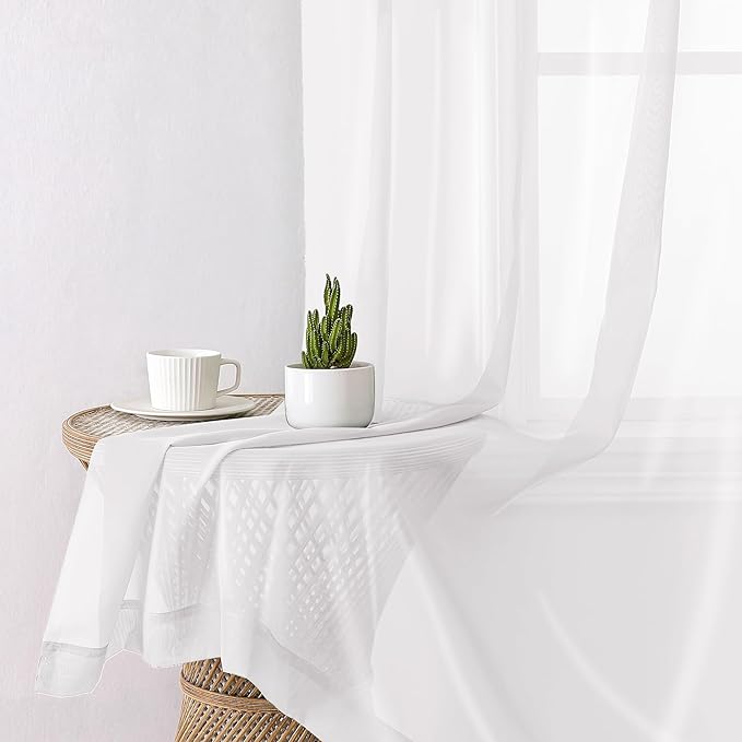Lecloud White Sheer Curtains 72 Inches Long 2 Panels, Soft Voile Light Filtering Curtains for Living Room, Rod Pocket Lightweight Curtain Drapes for Bedroom Dinning Room, Each Panel 42 X 72 Inch