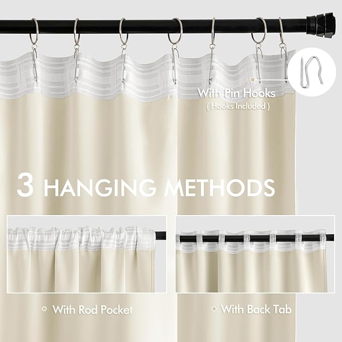 MIULEE Birch Back Tab Blackout Curtains 84 Inch Length 2 Panels Set for Living Room Bedroom Privacy, Rod Pocket/Pinch Pleat Thermal Insulated Room Darkening Pleated Light Blocking Drapes