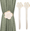 Lewondr Magnetic Curtain Tiebacks, Vintage Curtain Holdback, Resin Flower Curtain Ties with Rope Drapery Retro Window Curtain Decorative Buckle Holder for Outdoor, Home Office, and Cafe Balcony, Beige