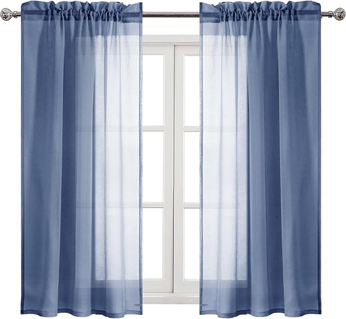 DWCN Sheer Curtains Semi Transparent Voile Rod Pocket Curtains for Bedroom and Living Room, Dusty Blue, 42 x 54 inches Long, Set of 2 Panels