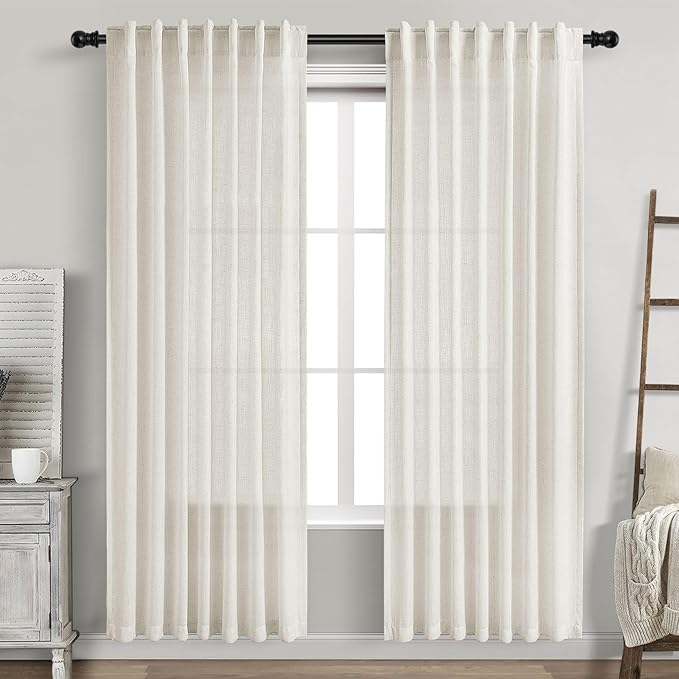 Nanspring Cream Linen Curtains 81 Inches Long for Bedroom Back Tab Light Filtering Privacy Sheer Curtains Modern Farmhouse Coastal Decor Cotton Textured Gauze Curtain for Bathroom 2 Panel Set 52x81