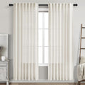 Nanspring Cream Semi Sheer Linen Curtains 79 Inch Length for Living Room Back Tab Rod Pocket Modern Farmhouse Coastal Decor Cotton Textured Gauze Curtains 73 Inches Long for Dining Room Office 52x79