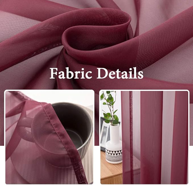 MIULEE 2 Panels Solid Color Sheer Christmas Window Curtains Elegant Window Voile Panels/Drapes/Treatment for Bedroom Living Room (54X45 Inches Wine Red)