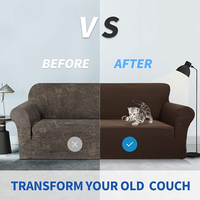ZNSAYOTX 1 Piece Jacquard Chair Slipcovers for Living Room High Stretch Chair Covers with Arms Anti Slip Pets Friendly Couch Sofa Armchair Cover Furniture Protector (Chair, Dark Coffee)