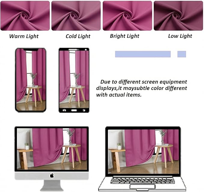Simplebrand Ava Hot Pink Short Blackout Curtains for Bedroom 45 Inches Long 2 Panels Set, Solid Thermal Insulated, Energy Saving Window Treatment Curtains Blackout Drapes, W40 x L45 Inch