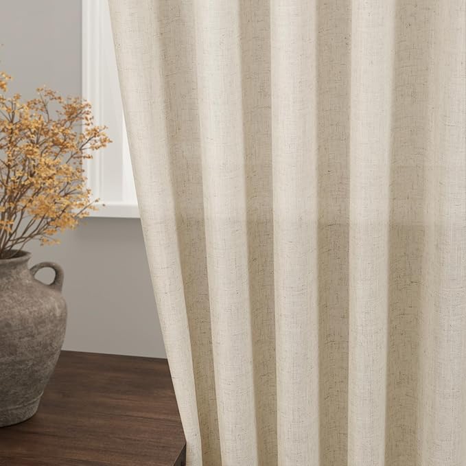 Nanspring Beige Linen Curtains 63 inches Long for Bedroom Back Tab Sheer Beige Curtains Modern Farmhouse Coastal Decor Cotton Textured Gauze Curtain for Bathroom 2 Panel Set 38x63