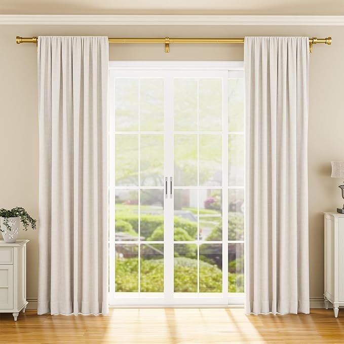 YaFex Curtain Rods 32-144 Inch, Heavy Duty 1 Inch Adjustable Curtain Rod for Windows, Gold Extra Long Window Treatment Rods, Modern Design, Easy Installation