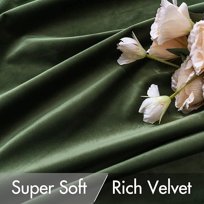 MIULEE Velvet Curtains 120 inches - Luxury Blackout Curtains for Bedroom Living Room Thermal Insulated Super Soft Window Drapes Rod Pocket & Back Tab, Olive Green, W52 x L120 inches, 2 Panels