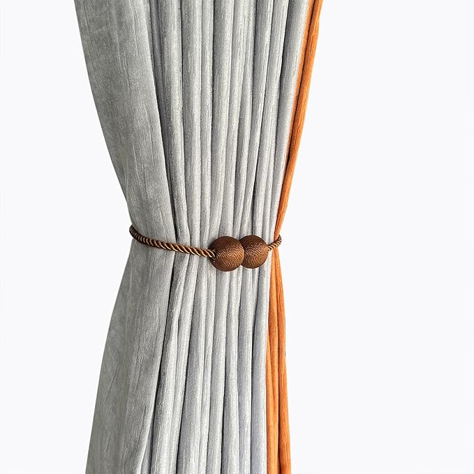 Melaluxe 4 Pack Magnetic Curtain Tiebacks, Decorative Curtain Holdbacks for Window Décor (Coffee)