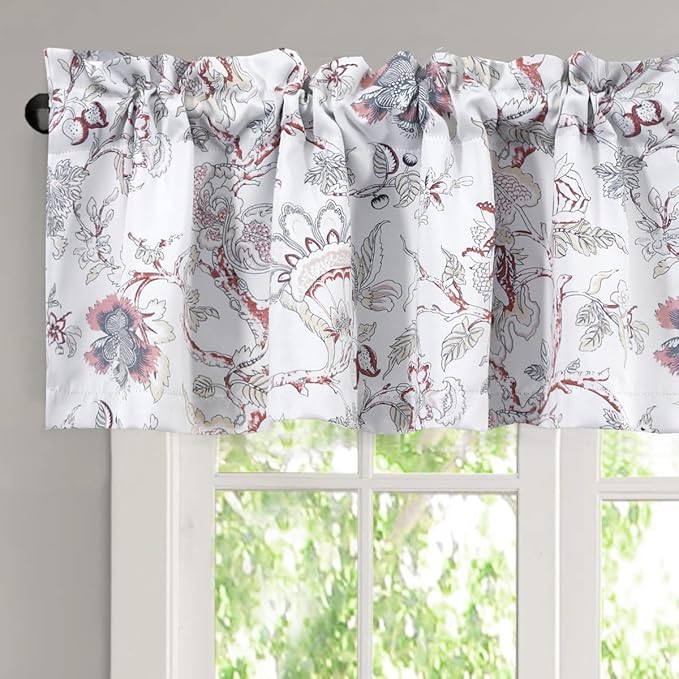 H.VERSAILTEX Blackout Curtain Valances for Kitchen Window/Living Room/Bathroom Privacy Added Rod Pocket Home Decoration Winow Valance, 52" W x 18" L, Floral in Terracotta and Blue