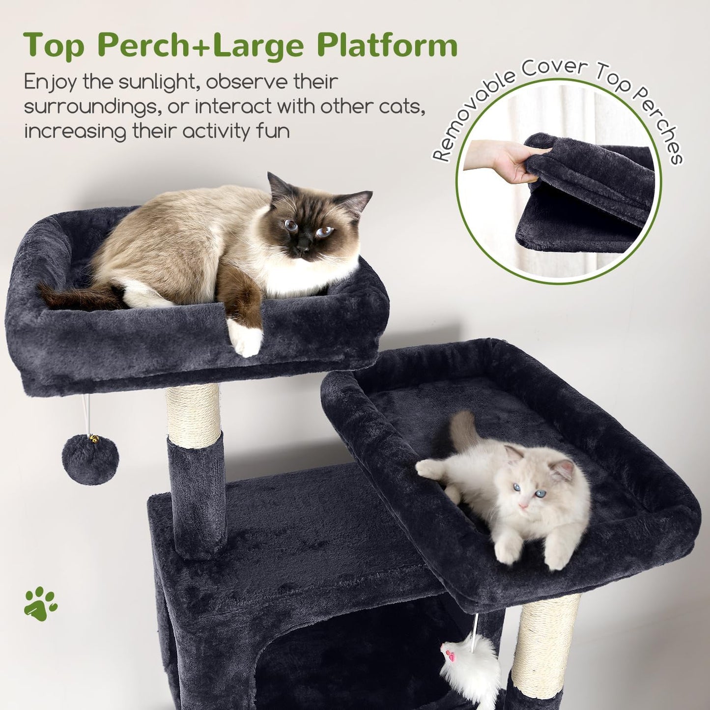 Globlazer Sturdy Cat Tree for Large Cats, 77 inch Large Cat Climbing Tower for Indoor Adult Cats, Cat Scratching Tower with 5 Scratching Posts, 3 Cat Condos, 2 Top Perches, S77, Dark Grey