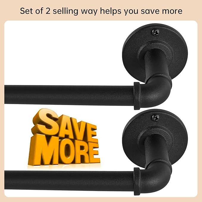 2 Pack Industrial Curtain Rods for Windows 28 to 48 Inches, Blackout Wrap Around Curtain Rod, for Indoor and Outdoor, 5/8 Inch Diameter, 33 to 45 Inches, Black
