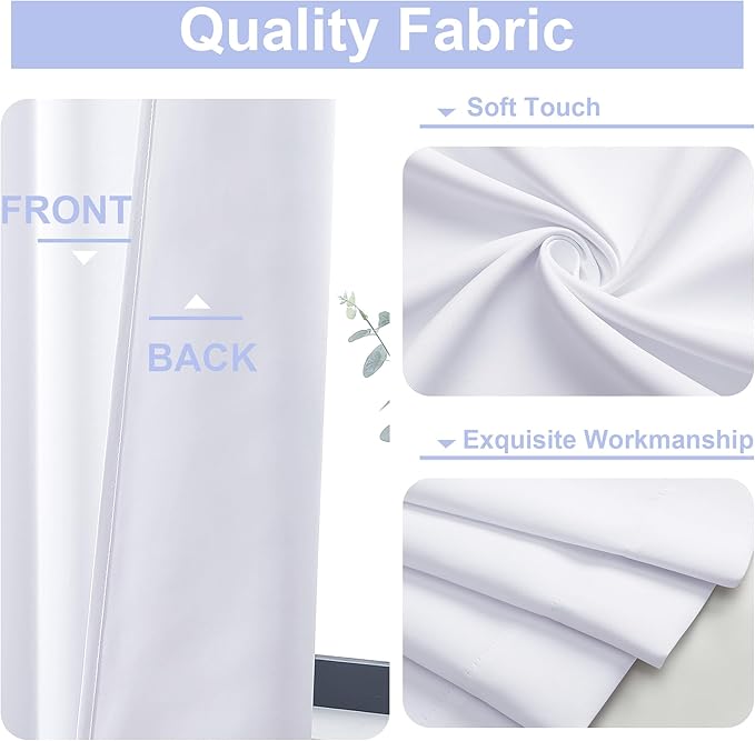 Simplebrand Ava Pure White Curtains for Bedroom 45 Inches Long 2 Panels Set, Light Filtering Window Treatment, Short Curtain Drapes, Soft Touching Casual Rod Pocket Privacy Curtains, W40 x L45 Inch
