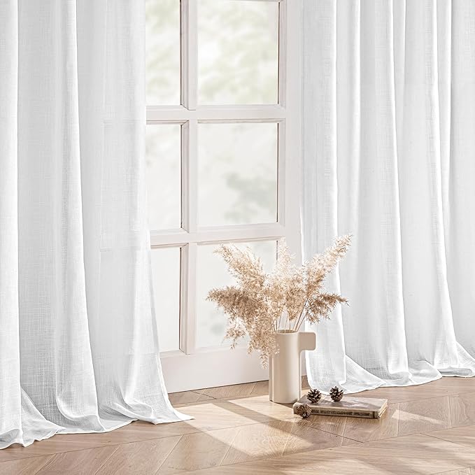 MIULEE White Linen Curtains 94 Inch Long 2 Panels for Bedroom Living Room, Soft Thick Linen Textured Back Tab Window Drapes Semi Sheer Light Filtering Rod Pocket Modern Farmhouse Decor