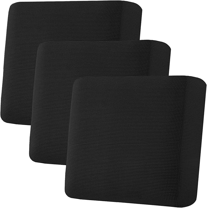 H.VERSAILTEX Super Stretch Individual Seat Sofa Covers Couch Slipcover Sets Thick Jacquard Textured Twill Fabric (3 Piece XL Cushion Covers, Black)