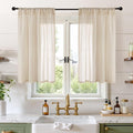 BGment 40 Inch Length Burlap Linen Curtains for Kitchen Window - Short Semi Sheer Drapes Natural Light Filtering with Rod Pocket for Cafe Bathroom Bedroom Lightweight, 2 Panels Set, 42 X 40 Inch