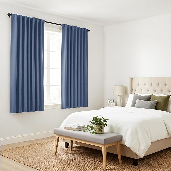 PONY DANCE Living Room Curtains - Window Treatments Curtain Panels Back Tab Drapes Energy Saving Drapes for Dining Room, W 52 by L 72 inches, Blue Haze, 2 PCs