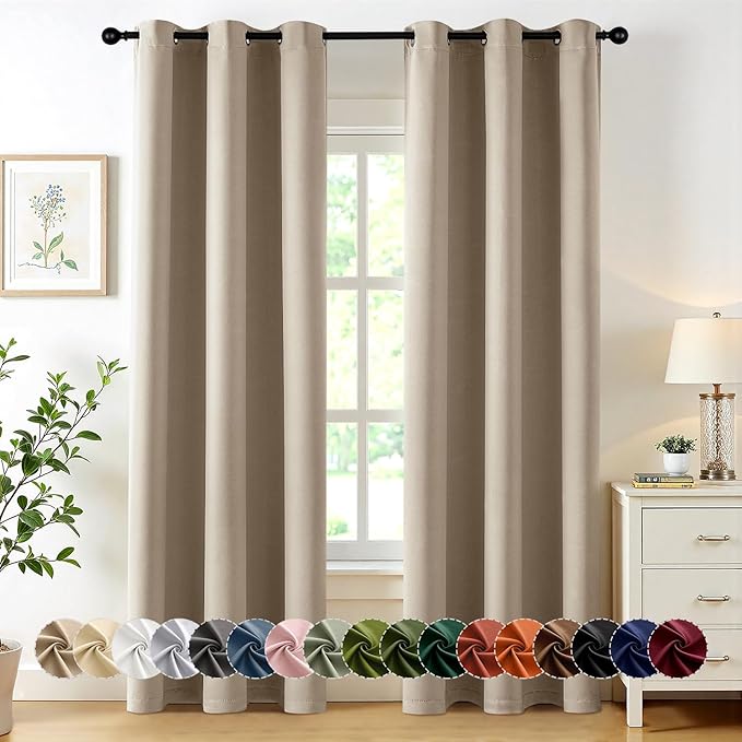 MIULEE Taupe Blackout Curtains for Bedroom Living Room 72 Inches Long 2 Panels, Thermal Insulated Room Darkening Drapes Solid Grommet Noise Reduction Light Blocking Window Treatments 40x72 inch