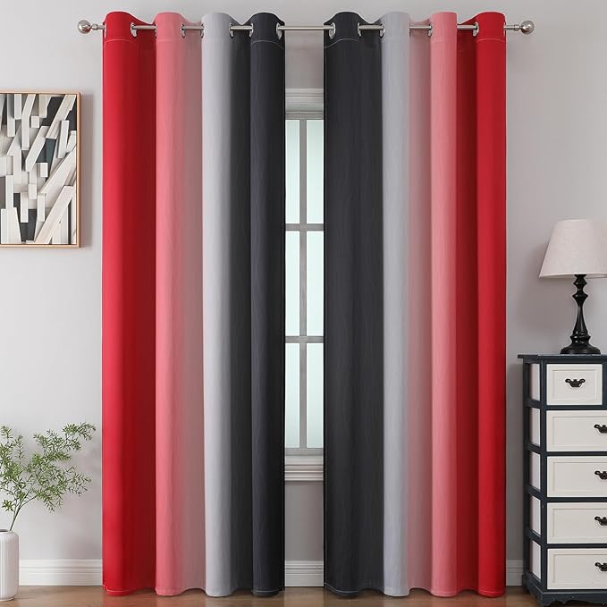 Estelar Textiler Black and Red Ombre Blackout Curtains 90 Inches Long 2 Panels Set, Thermal Insulated Gradient Drapes for Bedroom, Full Room Darkening Energy Saving Curtains for Living Room,52Wx90L