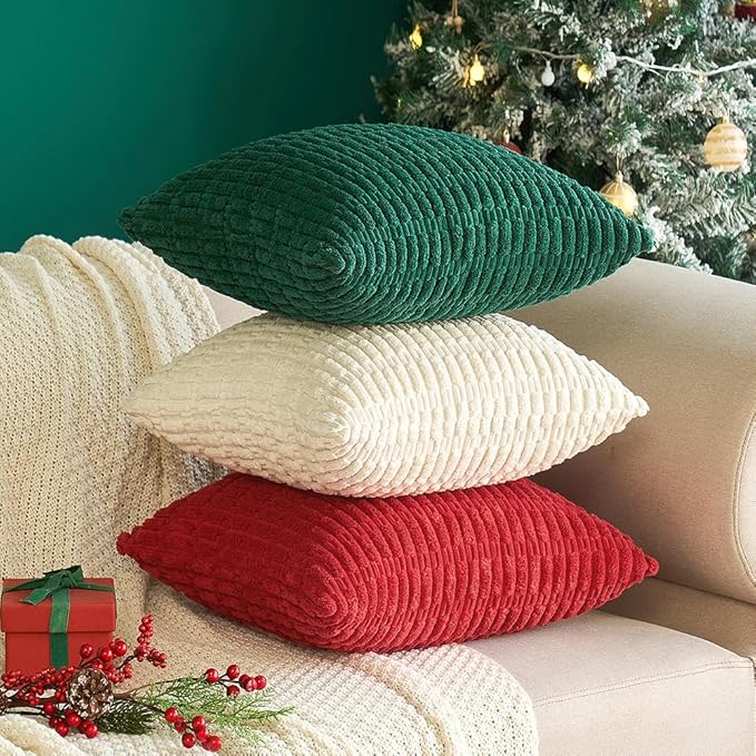 MIULEE Pack of 2 Corduroy Decorative Lumbar Throw Pillow Covers 20x12 Inch Soft Boho Striped Pillow Covers Modern Farmhouse Home Decor for Sofa Living Room Couch Bed Cream White