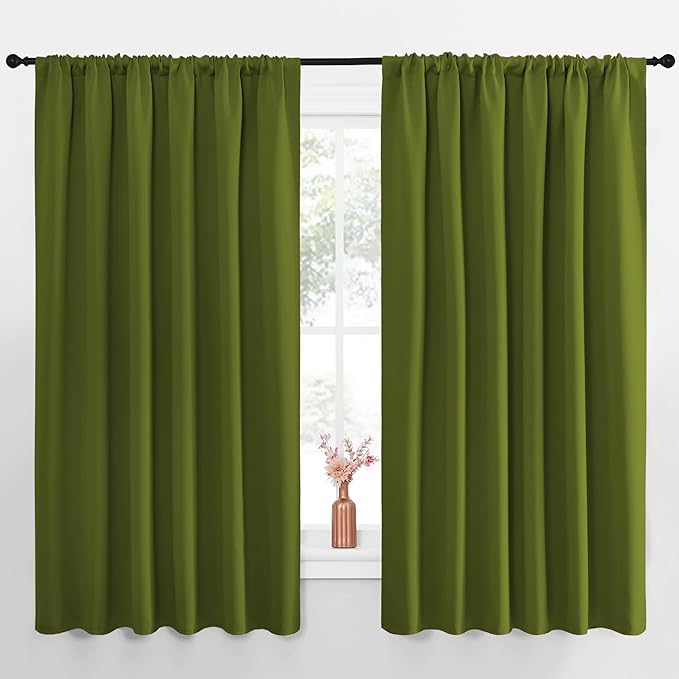 NICETOWN Blackout Curtains for Bedroom, Blackout Curtain Panels, Olive, 1 Pair, 70 by 63-inch, Window Treatment Energy Saving Thermal Insulated Solid Rod Pocket Blackout Drapes/Draperies